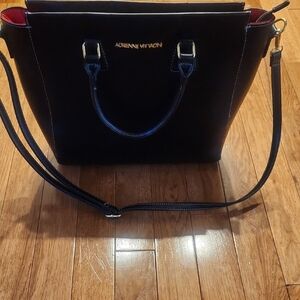 Adrienne Vittadini Large Black Satchel Tote Bag Adjustable Strap